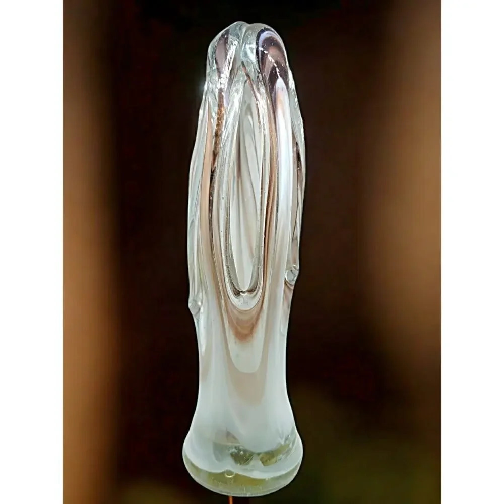 Hand Blown Art Glass Sculpture Brown White, Clear